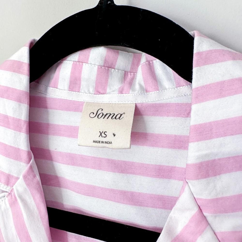 Soma Pink & White Striped Button Up Pajama Top - Picture 2 of 4